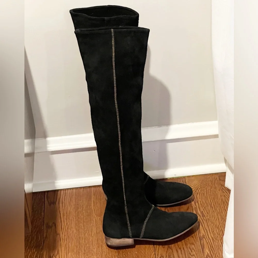 Free People Grandeur Black Suede Over The Knee Boots Size 39